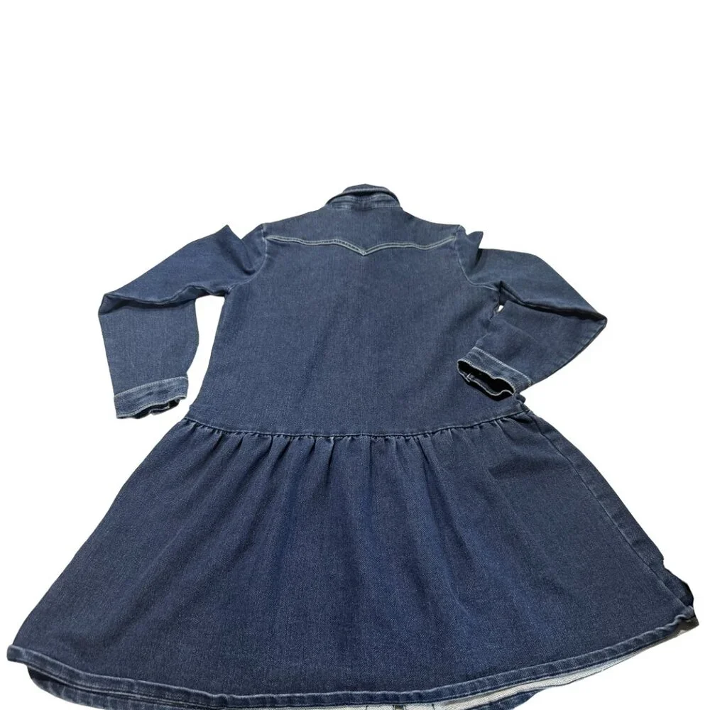 NWOT Wrangler Girls Large Denim Dress Western Pearl Snap Embroidered Cowgirl - Picture 4 of 12